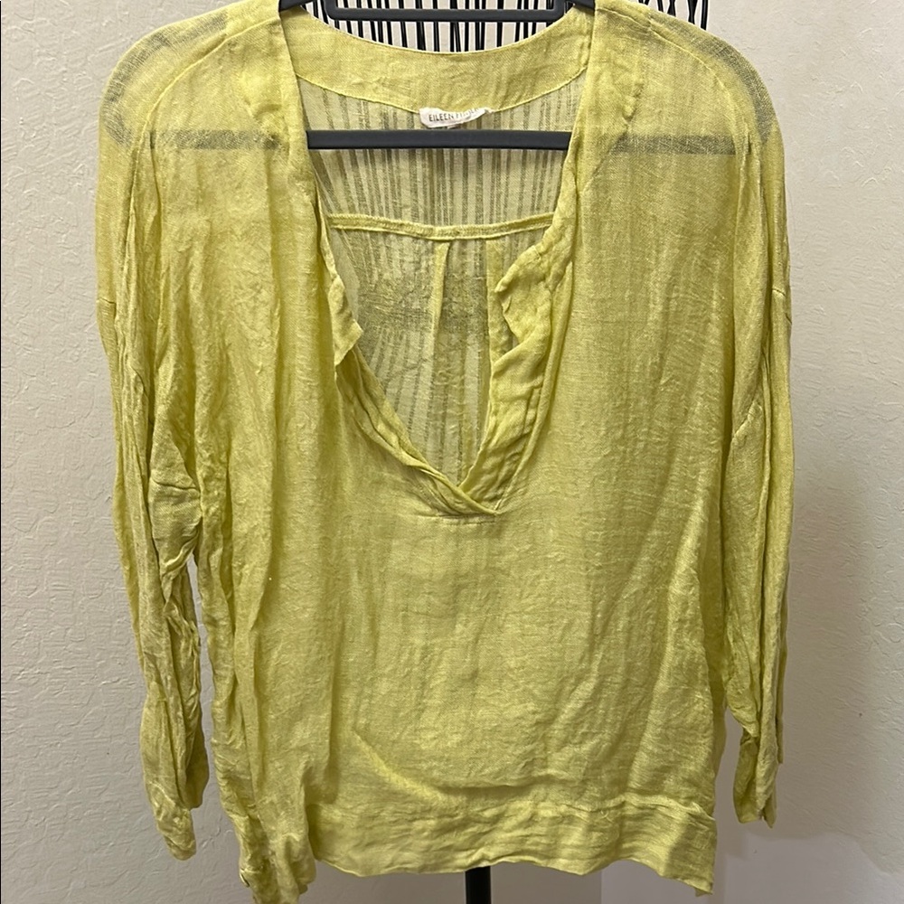 Eileen Fisher Lime Linen Relaxed Cut Out Blouse